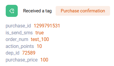Example of parameters for the system tag Purchase count